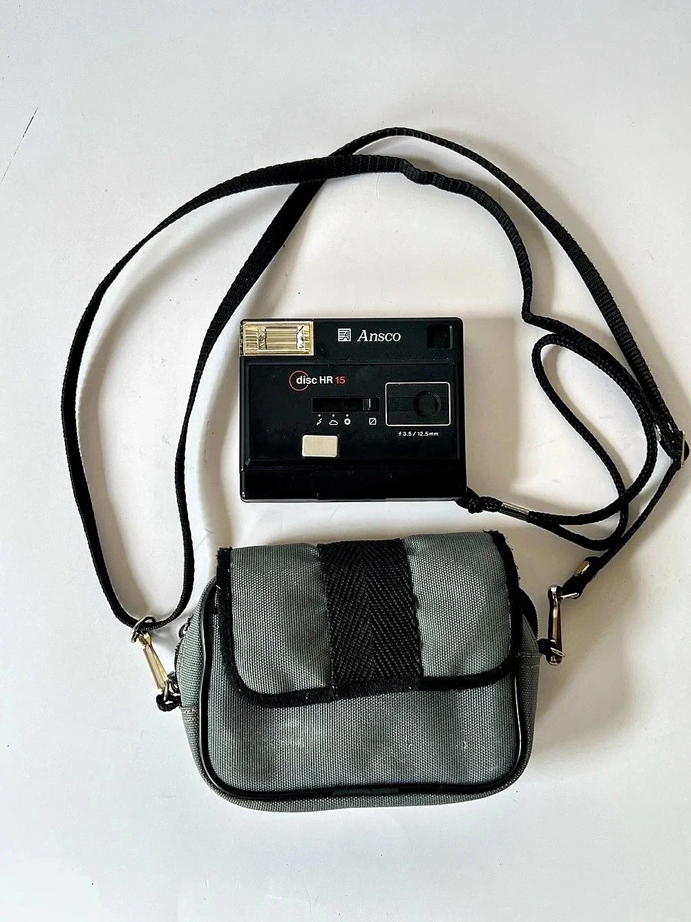 Vintage Ansco disc HR 15 Film Camera with Case in Black & Gray